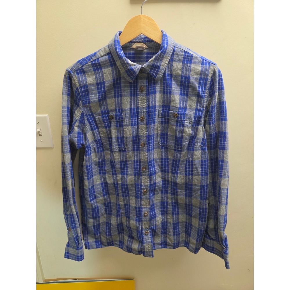 Duluth Trading Co Mens‎ Blue Gray Plaid Free Swingin Flannel Shirt Medium Cotton